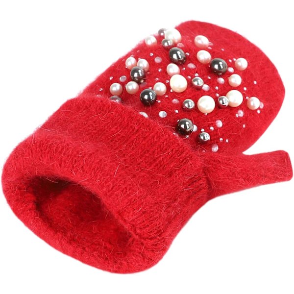 Vinterhandskar för flickor, söta tecknade djurklövar, halvfinger, tjocka & varma, mjuka plysch, korallfleece, snöre, vantar Pearled Red