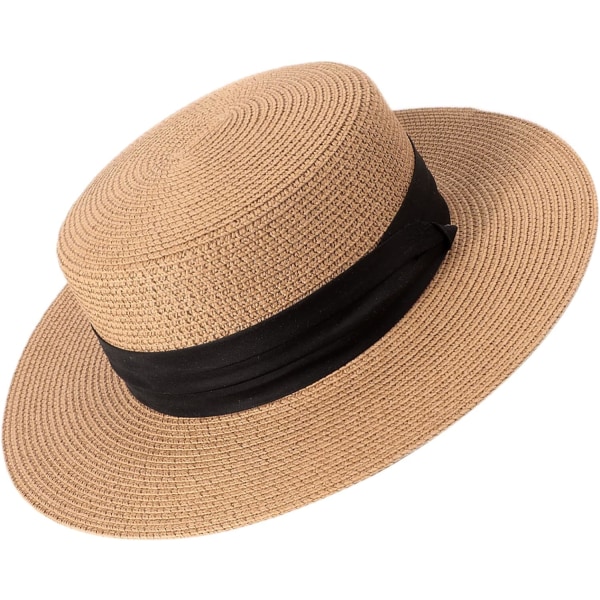 Dame Halm Panama Hat Fedora Strand Solhatt Bred Bremskjerm Halm Rull opp Hat UPF 50+ 1 pc Boater Hat: Khaki One Size