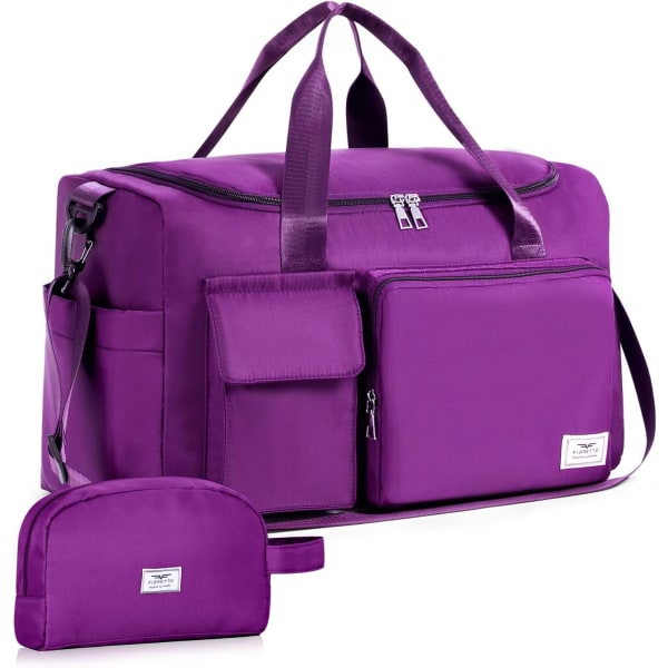 Naisten ja miesten urheilukassi, jossa on kenkälokero, viikonlopun matkakassi, yölaukku naisille, taitettava, vedenpitävä Grape Purple (With Toiletry Bag)