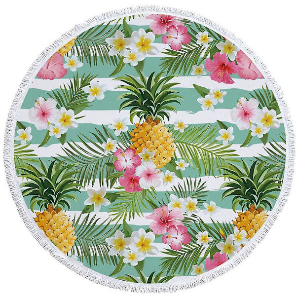 Rundt Strandhåndkle Yogamat Mandala Sengeteppe Sjal Tapestry Reise Strand Ananas Mønster 1