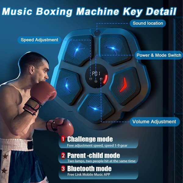 Smart Music Boxing Machine with Boxing Gloves, Wall-Mounted Punching Machine, Bluetooth Connected 9 Speeds & Mode Adjustment