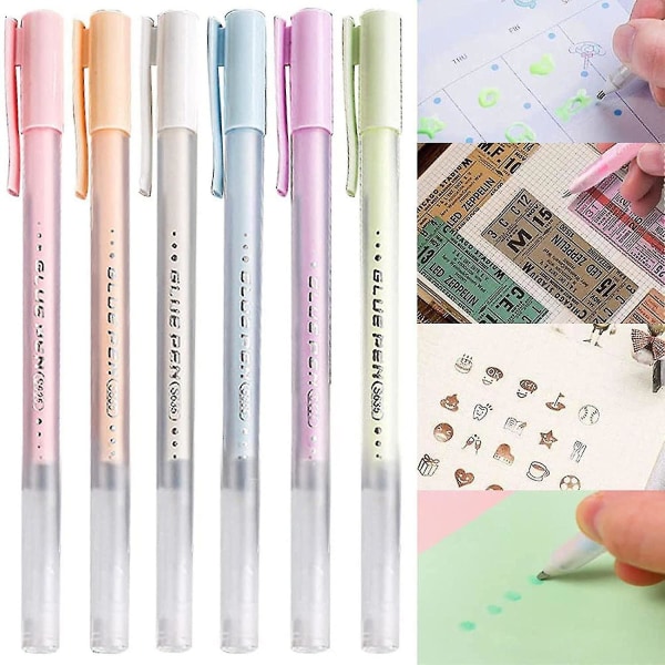 6 stk selvklæbende limpenne, scrapbog Quick Dry Glue Pen, Crafting Fabric Pen Liquid Glue Pen, farverig Quick Dry Glue Pen Sæt til scrapbog, papirhåndværk