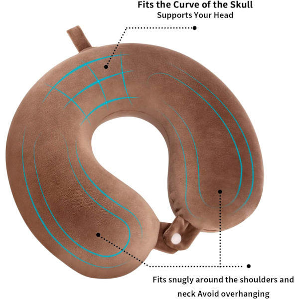 Rejsepude Nakkepude Memory Foam Rejsepuder Hovedstøttepude til Flyrejse Tog Bil Kontor Rejse Essentials Flyvepuder til en Lo Brown One Size