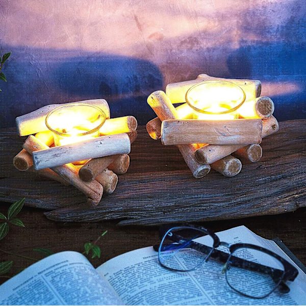 Rustik Trä Tealight Ljusstake Set om 2 med Glaskopp Flytved Votive Tealight Hållare för Bondgård Bröllop Centerpieces Vardagsrum C