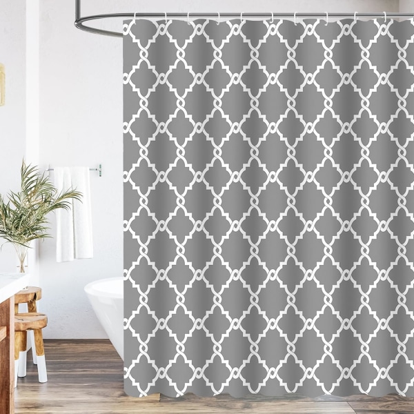 Dusjforheng muggsikkert muggsoppbestandig, 183 x 183 cm, grå badeforheng for dusjbadekar, vanntett vaskbar hurtigtørkende polyesterstoff Grey Geometric