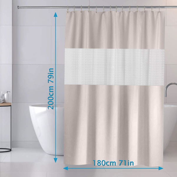 Dusjforheng Mold, 3D Klar ECO Dusjforheng Beige Vanntett & Vaskbar, med 12 Rustfrie Kroker, for Badekar og Dusjkabinett, 200 x 180 cm Beige