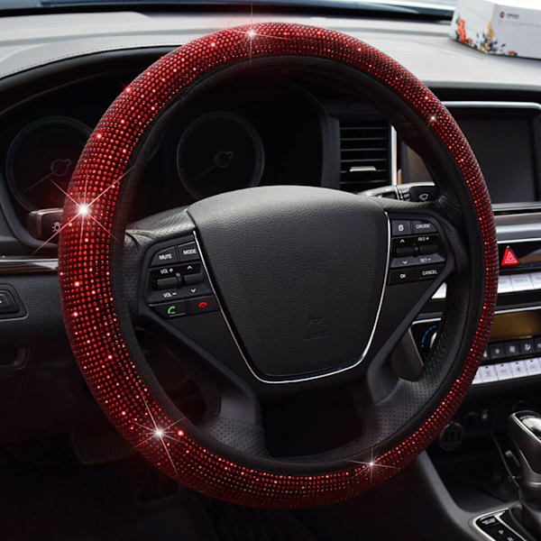 Kristallrattöverdrag, Universal Diamante Rattöverdrag Sammet Rattöverdrag Antisladd Bil Handcraft Rattöverdrag Mjuk Red
