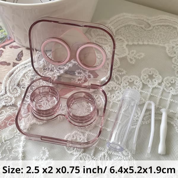 Sæt med 4 søde og bærbare kontaktlinseetuier, rejsekits til linseopbevaring, pink
