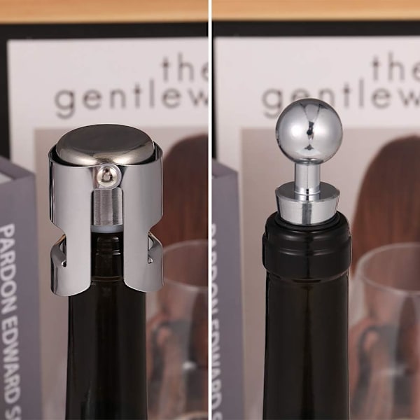 4 stk. flaskepropper i rustfrit stål, champagnepropper, vinpropper, proseccopropper, genanvendelige flaskepropper, vinpropper, vinpropper
