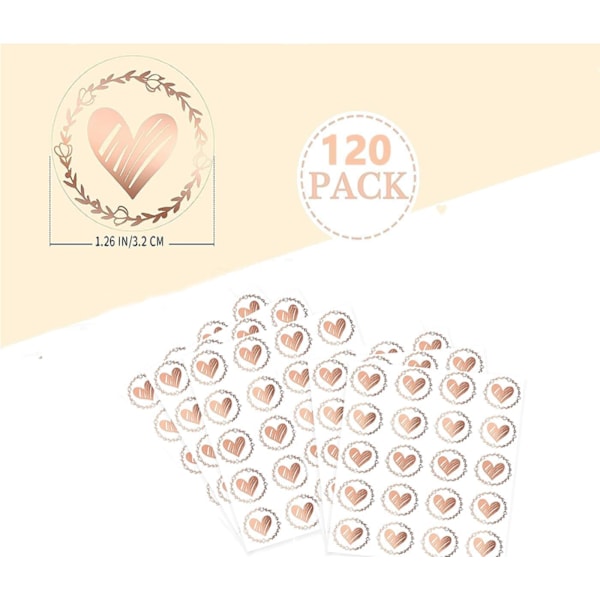 6 Förslutningsetiketter för Kuvert - 3,2 cm Hjärtformade Förslutningsetiketter Självhäftande Kuvert, Transparenta Hjärtformade Kuvertetiketter (Roséguld)