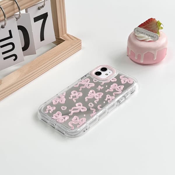 Compatible with iPhone 11 Case Cute Mirror Bow Love Heart Pattern - Pink Bow