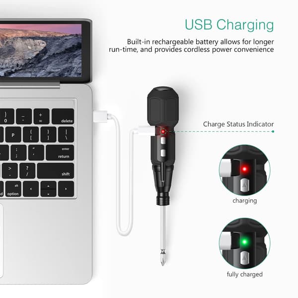 Electric Cordless Screwdriver, 3.6V 900mAh USB Rechargeable Screwdriver, LED Work Light, 9 Magnetic Bits and 1/4 Inch Bit Holder