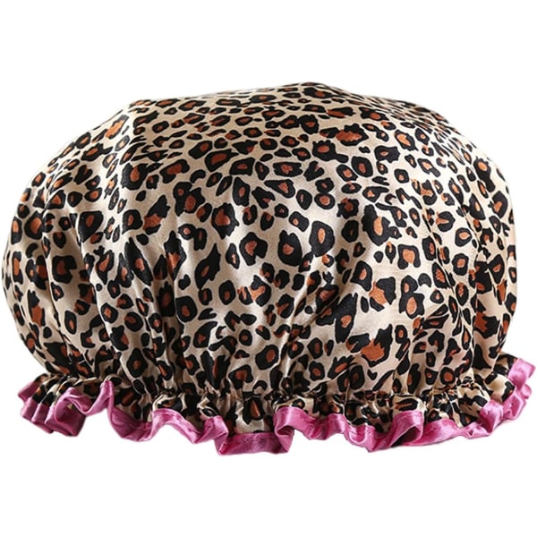 e Vandtæt Brusehætte - Dobbelt Tyk, Leopard Rød Kant - Ideel til Bad & Brusebad - (1 stk) Leopard Red Border