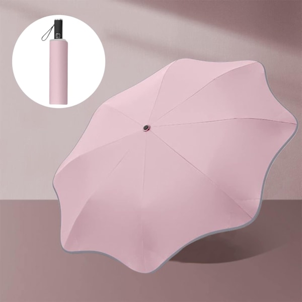 Rundhörnigt anti-stickigt sol- och regnskydd med reflexremsa Lättvikts anti-ultraviolett fullglasfiberskelett 8 ribbor för män kvinnor Pink