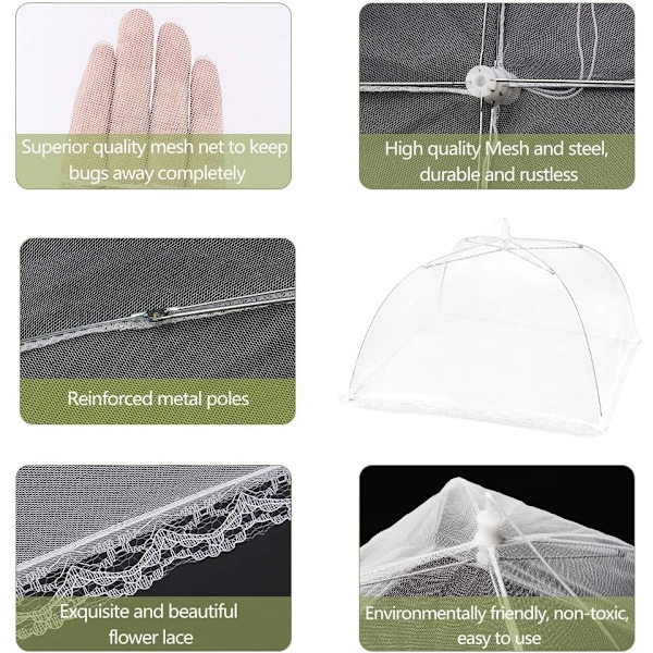 Matserveringstält 6-pack 17 tum Pop-Up krypterade nätmatskydd, Håll flugor insekter myggor borta, Fint nätparaply för utomhusbruk, fester White 17 inch