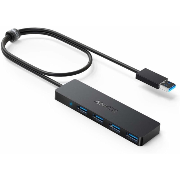 4-Port USB 3.0 Ultra Slim Data Hub med 60 cm forlænget kabel til Macbook, Mac Pro/mini, iMac, Notebook PC, USB Flash Drives, Mobile HDD og mere
