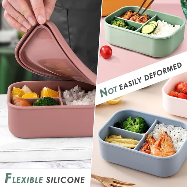 Leak-Proof Bento Boxes for Salad, Hard Silicone Shell, Airtight, Microwave, Dishwasher, and Freezer Safe