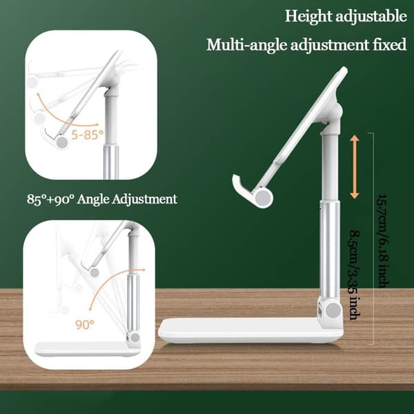 Foldable Cell Phone Stand for Desk, Portable Aluminum Alloy Tablet Stand, Adjustable Angle and Height, Desktop Phone Stand