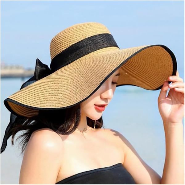 Kvinner Foldbar Floppy Bred Bremskjerm Solhatt Sommer Strandhatt UV UPF 50+ 07Style Khaki