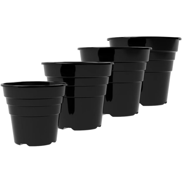 - 15cm Gloss Black - Pakke med 10 Premium Plastplantepotter - Genanvendelige Blomsterpotter til Indendørs/Udendørs Hjemmeindretning Havearbejde - Rund, Robust, UV-Res Black 15CM