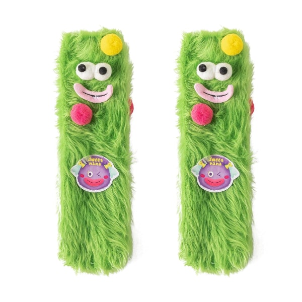 Damesokker Fluffy Cartoon Monster Sokker, Coral Velvet 3D Plush Quirky Sokker, Vintervarme Fuzzy Koselige Sokker Julegaver Tøfler Sokker(grønne)