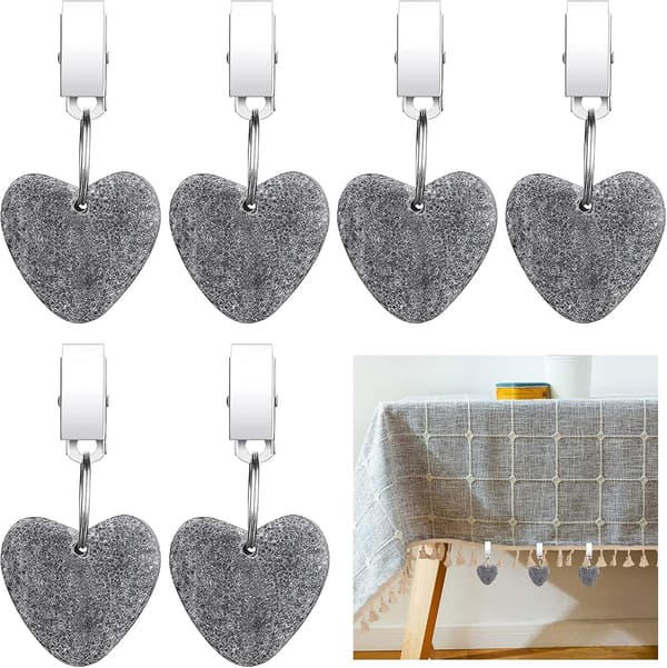 Tablecloth Weights Clips, 6 Pcs Tablecloth Weights Heart-shaped Stone Tablecloth Weights Metal Clip