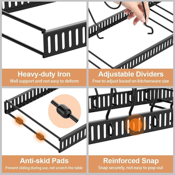 Pot and Pan Organizer for Kitchen Drawer, Lid Organizer with 14 Adjustable Compartments, Black