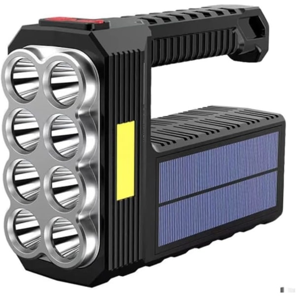Mega Power 8 LED aurinkokäyttöinen taskulamppu - Super kirkas ladattava kannettava taskulamppu - Tehokas työväline - Kirkas valo retkeilyyn kotiin työhön Multicolor