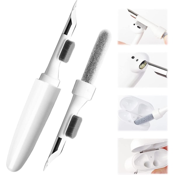 Flerfunksjons Airpods rensepenn, trådløse ørepropper Clean Pen, rensesett for Bluetooth-hodetelefoner Veske rengjøringsverktøy (hvit penn)