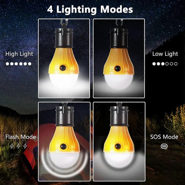 Campinglys [5 pakning], Campingtilbehør, 4 lysmoduser Campinglys, Vanntett Bærbart Batteridrevet Nød Telt LED-lyspære for O