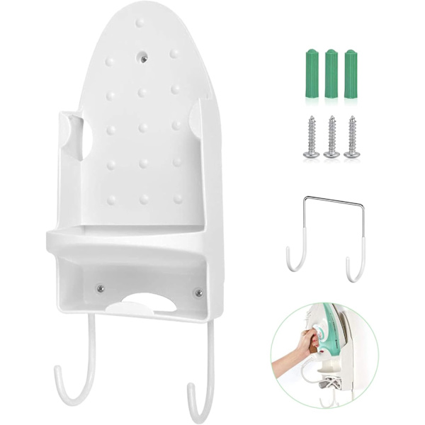 Vægmonteret strygebrætstativ Elektrisk strygejernsholder Husholdningsbadeværelseshylde, Hvid, 16,9 tommer x 5,5 tommer x 4,72 tommer White