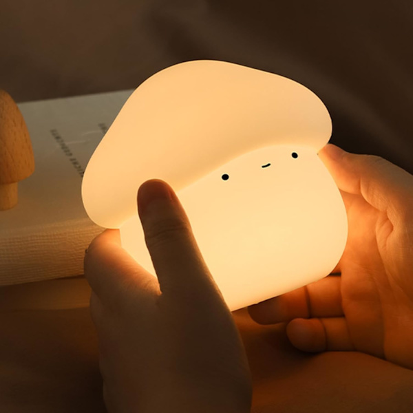 Silikon nattlys for barn, USB-oppladbart lys, bordlampe til soverom, timer, leselys, dekorasjon, gave (soppform).