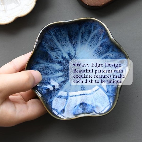 Keramisk skjeholder, teposeholder, blomsterformet skjeholder kjøkken, sauseskåler, sushi soy dipping bowl, kaffestasjonsdekor kaffeakk Dark Blue