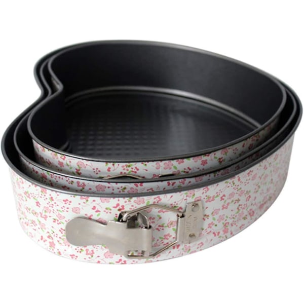 Sett med 3 Non-stick hjerteform Springform Pannon-stick ostekake hjerteformet kakeformer Diy hjerte bakeformer