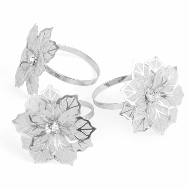 12 stk. Sølv Servietringe Hule Blomster Legering Servietringe Holdere til Middag Bryllup Fødselsdagsfest Ferie Banket Dekoration Gave