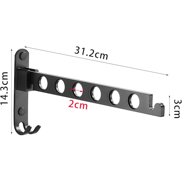 Sammenleggbar veggmontert klesstativ, sammenleggbart klesstativ, klesoppbevaringsorganisator, klesvaskstativ, robust hengende tørkestativ, svart (to pakker, svart) Black two packs