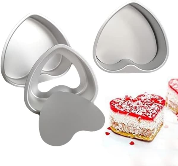 3-pak non-stick minipander i hjerteform med aftagelig bund, 4-tommer bageform