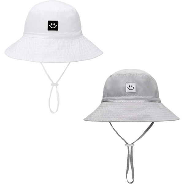 Baby Solhatt Leende Ansikte Småbarn UPF 50+ Solskyddande Hinkhatt Fin Strandhatt för Baby Flicka Pojke Justerbar Mössa Gray+white 06 Months