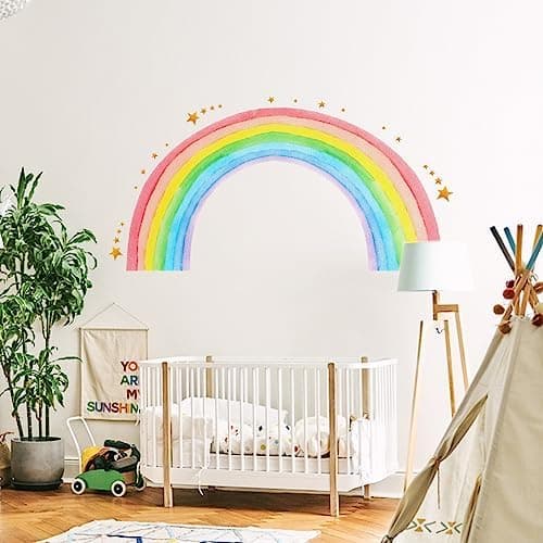 Söt Väggdekor med Stor Regnbåge, Boho Regnbåge Väggdekal Stjärnväggdekaler Skala och Fäst Väggdekor