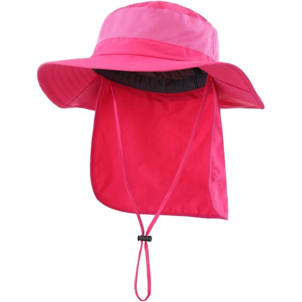 Utomhus UPF50+ Mesh Solhatt Bred Brätte Fiskehatt med Nackskydd Rose Red L