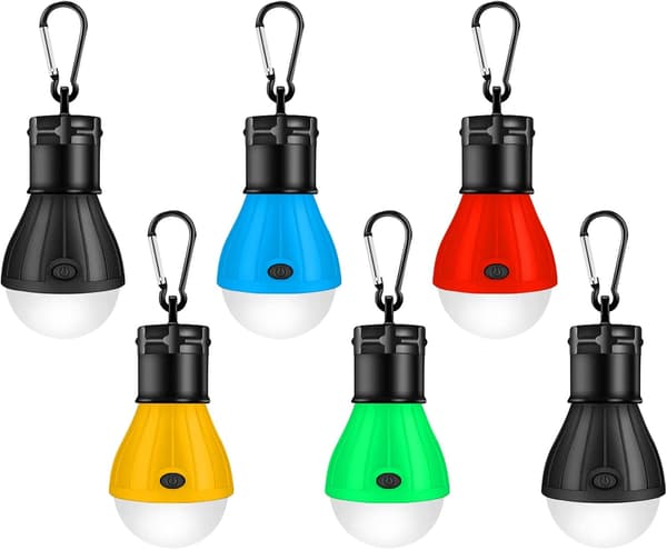 Sett med 6 teltlamper for camping, bærbare batteridrevne LED-lamper, 3 lysmoduser, utendørs hengende.