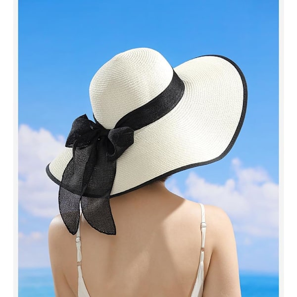Kvinner Foldbar Floppy Bred Bremskjerm Solhatt Sommer Strandhatt UV UPF 50+ 07Style White