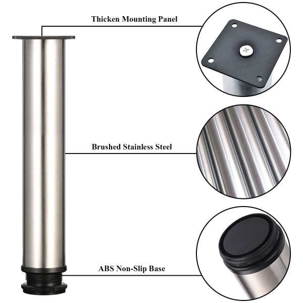 Möbelben - Set om 4 höjdjusterbara möbelben i rostfritt stål för soffa bordsskåp - 25 cm - 25 cm