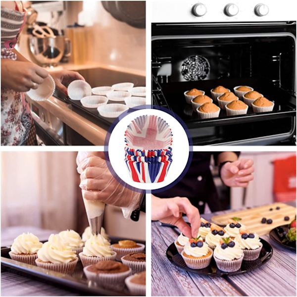 e Blå Union Jack Cupcake Cases, 100 stk. Mini Kings Coronation Bagekopper, Små Papir Muffinskopper Cupcake Liners Muffin Cases til King Charles Coro Auk