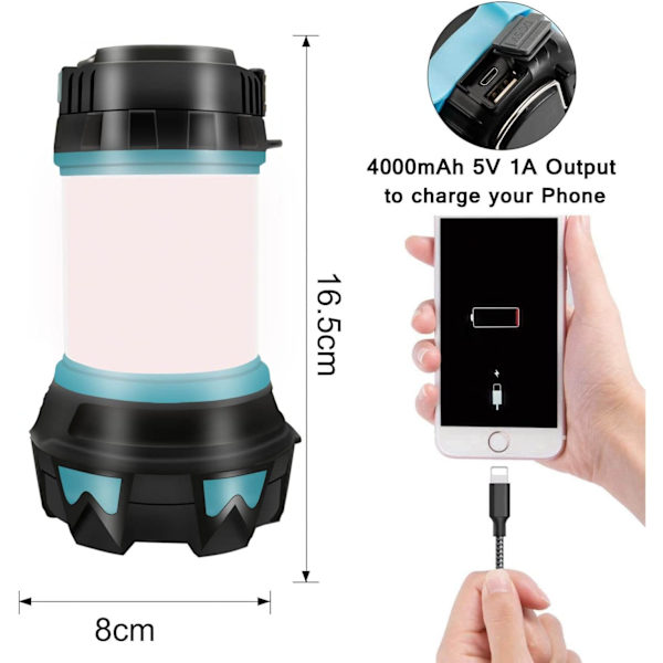 Uppladdningsbar campinglampa, campinglykta med 1000 lumen, multifunktionell LED-campinglampa med 6 lägen vattentät utomhusstrålkastare Torch Lanterns Torch Lanterns