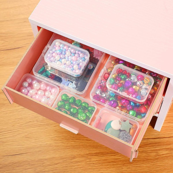 6 stycken mini-lådor för förvaring av klara pärlor i plast för att samla in småsaker, pärlor, smycken, visitkort, hantverk (2,52 X 1,73 X 0,79 tum