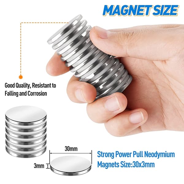 4-pack Strong Magnet, 30 x 3 mm Pull Super Strong Neodymium Disc Magnets, Strong Magnet with Double-Sided Tape
