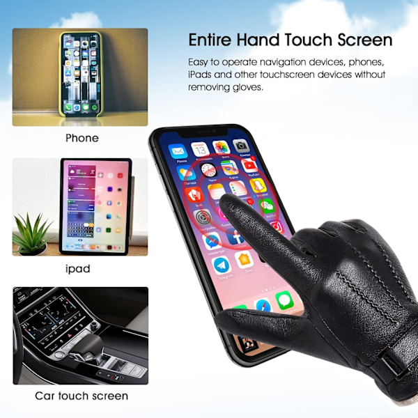 Mænds Vinterhandsker Læder Touchscreen Casual Udendørs Handsker med Blød Varmt Termisk Foring til Kjole, Kørsel Black M