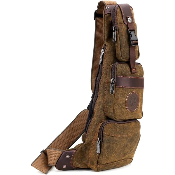 Canvas Snedväska Crossbody Ryggsäck för Män Kvinnor Utomhus Resor Taktisk Vandring Camping Axel Bröst Pack Casual Dagryggsäck Brun #39brown(canvas)