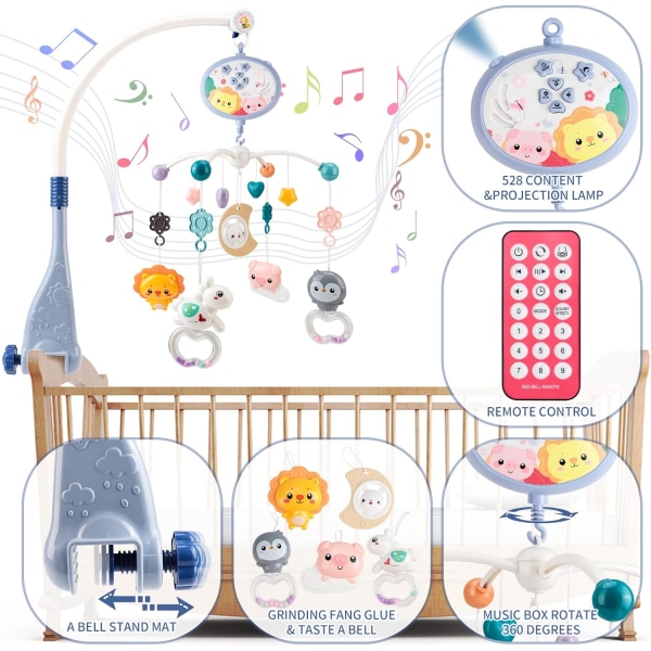 Mobil for baby med beroligende musikk - Barneleke med Celing-lys - Fjernkontroll og tidsfunksjon - Gave til nyfødt